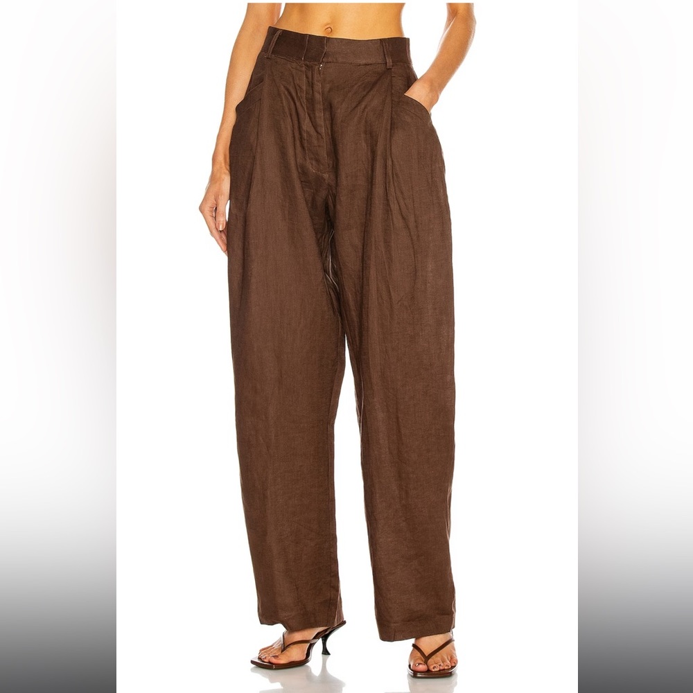 NWT AEXAE High Rise Linen Trousers Pants Brown Straight Leg Size Medium